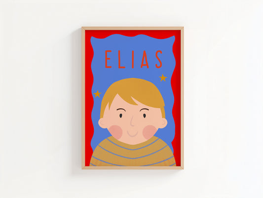 Personalised Boy Portrait Red and Blue Background